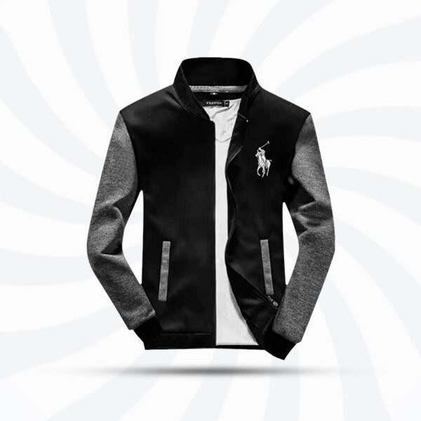 Stylish men's black and gray winter jacket with dual-tone design, perfect for casual wear and chilly weather in Bangladesh.