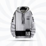 Urban gray hoodie for men with bold text graphics and adjustable drawstring, perfect for casual winter wear in Bangladesh.