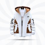 White and brown premium hoodie jacket for men with zipper front and adjustable hood, perfect for casual winter fashion in Bangladesh.